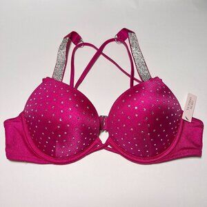 Victoria Secret 36D Bombshell Push Up Bikini Top Shine Cups Strap Berry Blush
